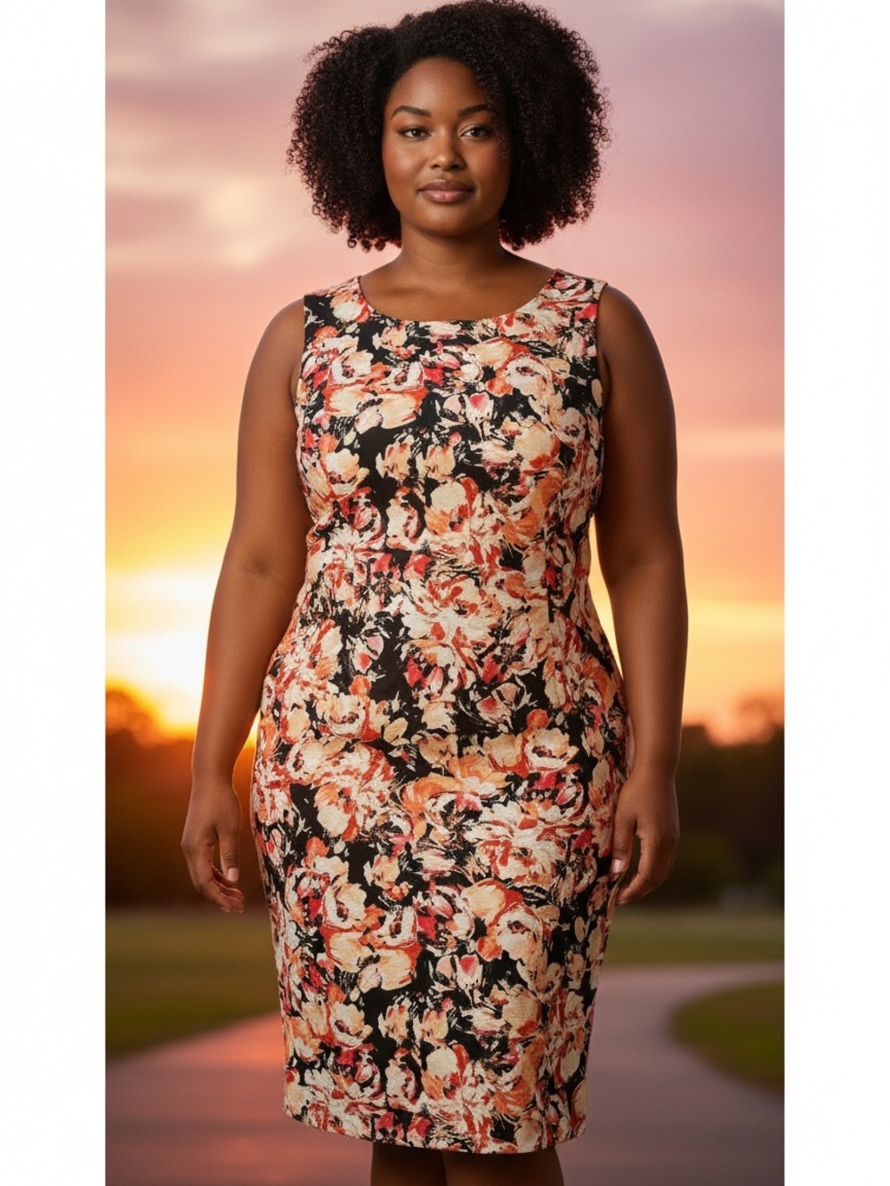 Jones Studio Floral Shift Dress - Sleeveless Coral & Black - Size 14